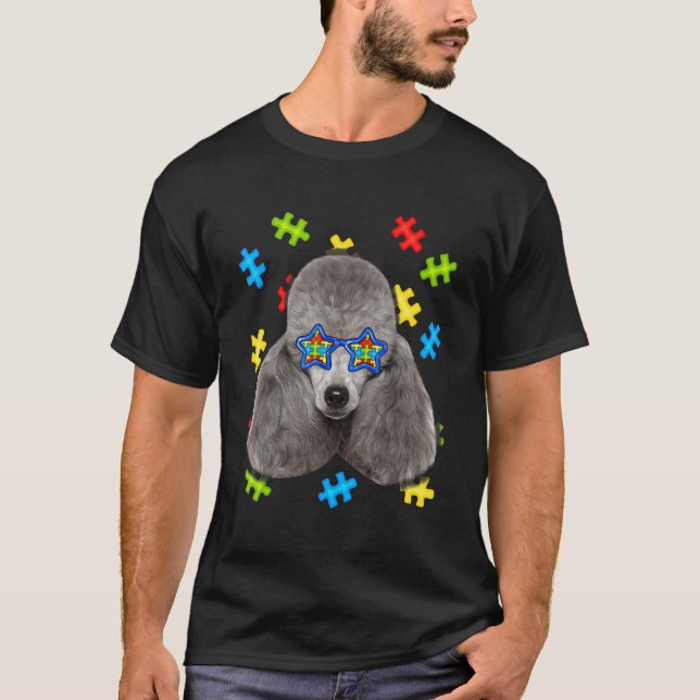 Camiseta Quebra-cabeça de Poodle Cute Autism Óculos suntuos (Frente)