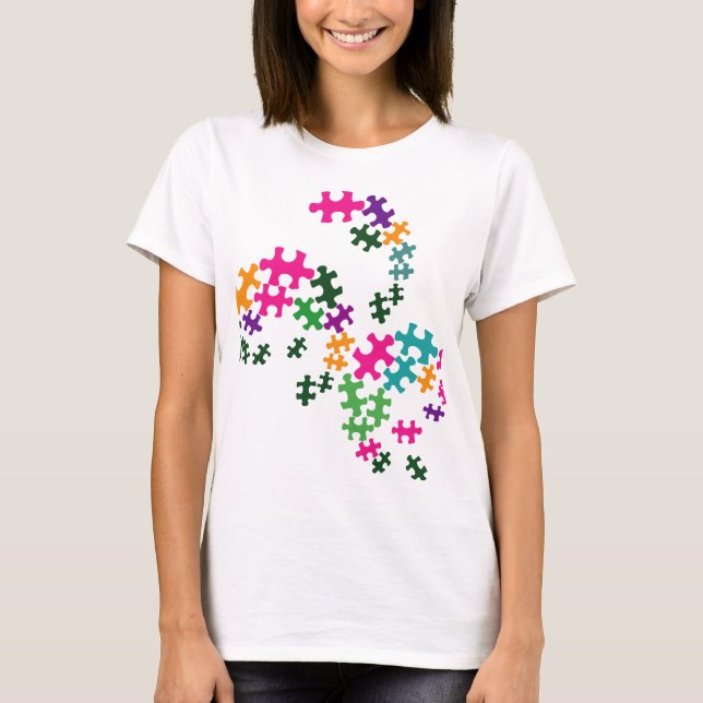 Camiseta Quebra-cabeça de quebra-cabeça multicolor (Frente)