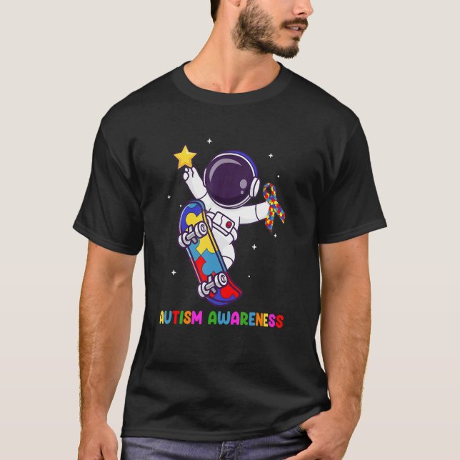 Camiseta Quebra-cabeça do Astronauta da Consciencialização  (Frente)