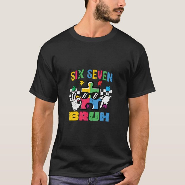 Camiseta Quebra-Cabeça do Autismo Mão Seis Sete Bru (Frente)