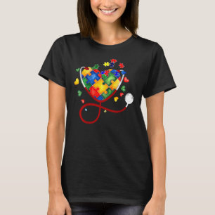 Camiseta Quebra-cabeça do Coração Estetoscópio ER RN CNA En