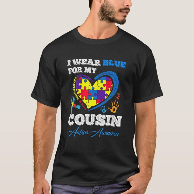 Camiseta Quebra-cabeça do Coração Visto Azul Para Meu Primo (Frente)