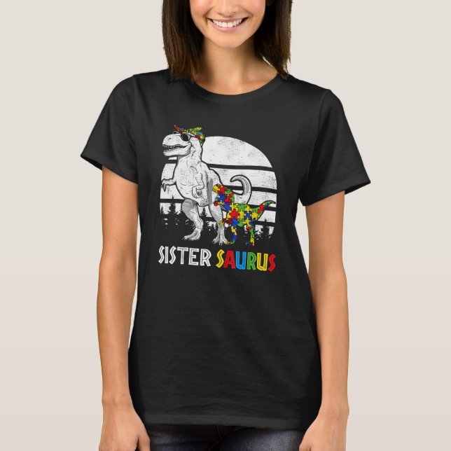 Camiseta Quebra-cabeça do Dinossauro Sistersaurus Rex Azul  (Frente)