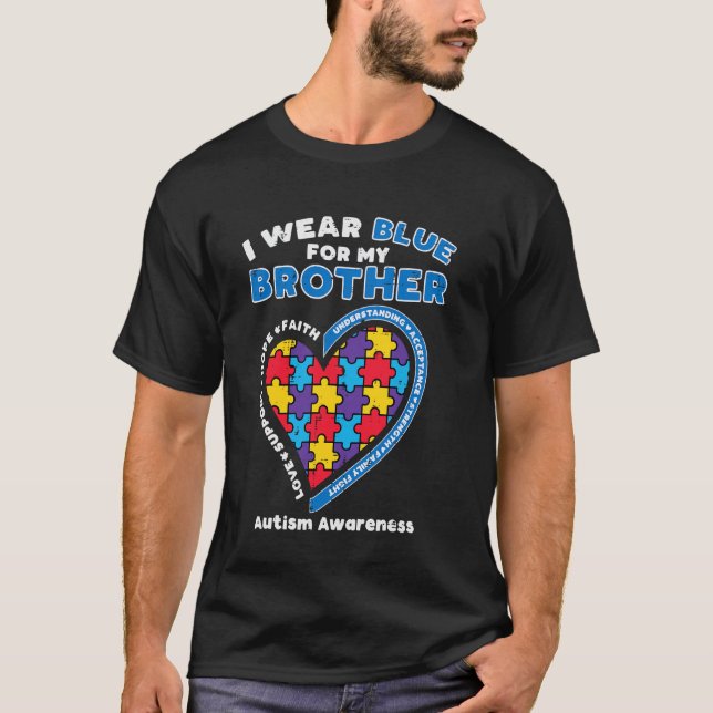 Camiseta Quebra-cabeça Eu Uso Azul Pelo Meu Irmão Conscient (Frente)