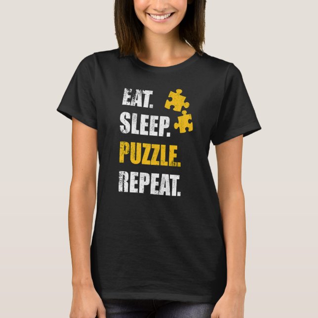 Camiseta Quebra-cabeça Game Comer Quebra-cabeça de Repetiçã (Frente)