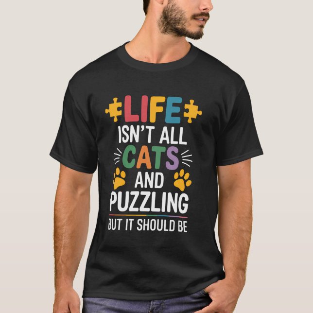 Camiseta Quebra-cabeça Gatos Divertidos Puzzler (Frente)