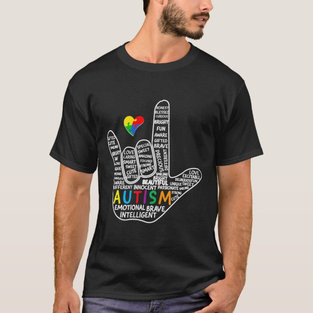 Camiseta Quebra-cabeça Heart ASL Love Sign Language hand Au (Frente)