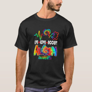 Camiseta Quebra-cabeça Heart Live Love Accept World Autism 