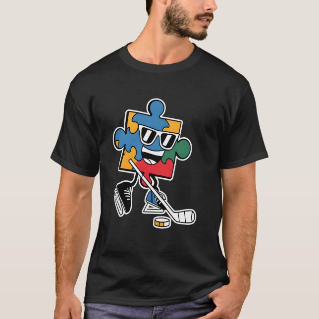 Camiseta Quebra-cabeça hóquei no gelo Conscientização do Au (Frente)