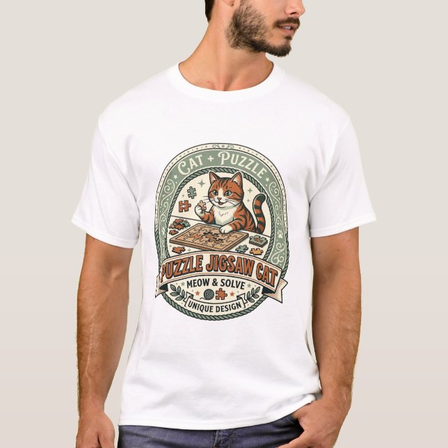 Camiseta Quebra-cabeça Jigsaw Gato Quebra-cabeça Jigsaw Gat (Frente)