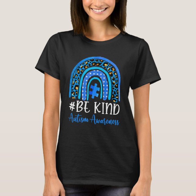 Camiseta Quebra-cabeça Leopardo Arco-íris Autismo Seja Gent (Frente)