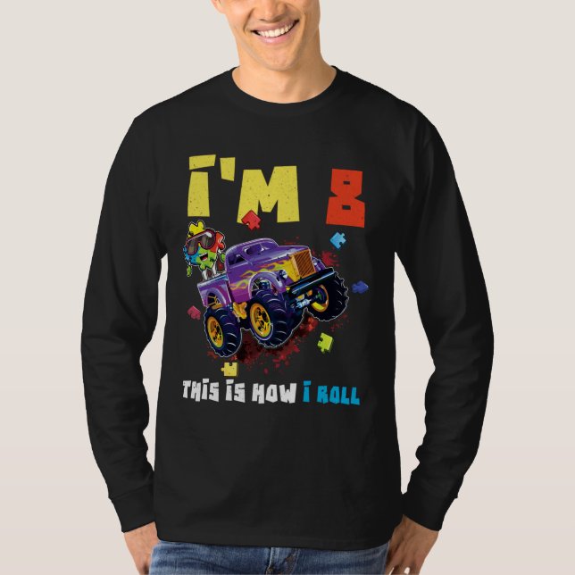 Camiseta Quebra-cabeça Monster Truck Age 8 Nasceres Autismo (Frente)