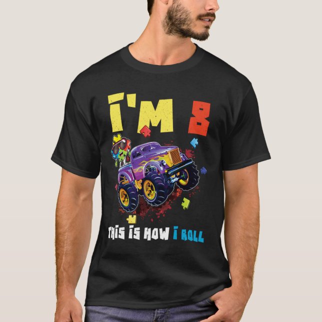 Camiseta Quebra-cabeça Monster Truck Age 8 Nasceres Autismo (Frente)