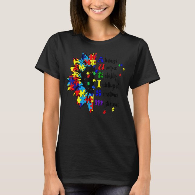 Camiseta Quebra-cabeça Piece Sunflower Autism Awarsm Suppor (Frente)
