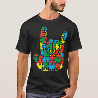 Camiseta Quebra-cabeça Rock - Sinal de Mão Legal Autismo -