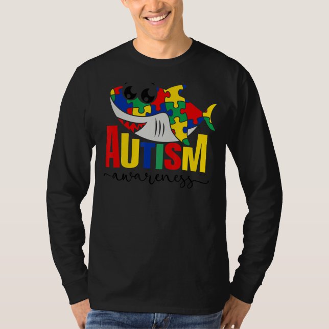 Camiseta Quebra-cabeça Shark Mãe Autismo Crianças Autismo C (Frente)