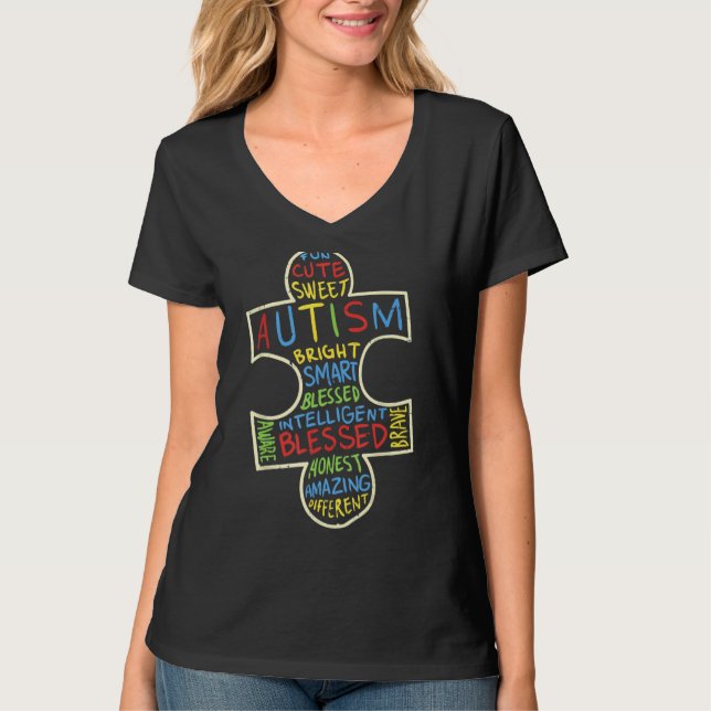 Camiseta Quebra-cabeça Tipografia Tipografia Autismo Aconse (Frente)