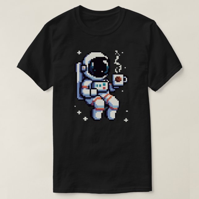 Camiseta Quebra de Café com Astronauta Pixel - Espaço CJava (Frente do Design)