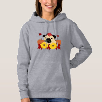 Camiseta Quebra de Pug com Folhas, Pumpkins e Girassóis
