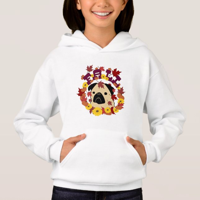 Camiseta Quebra de Pug com Folhas, Pumpkins e Girassóis (Frente)