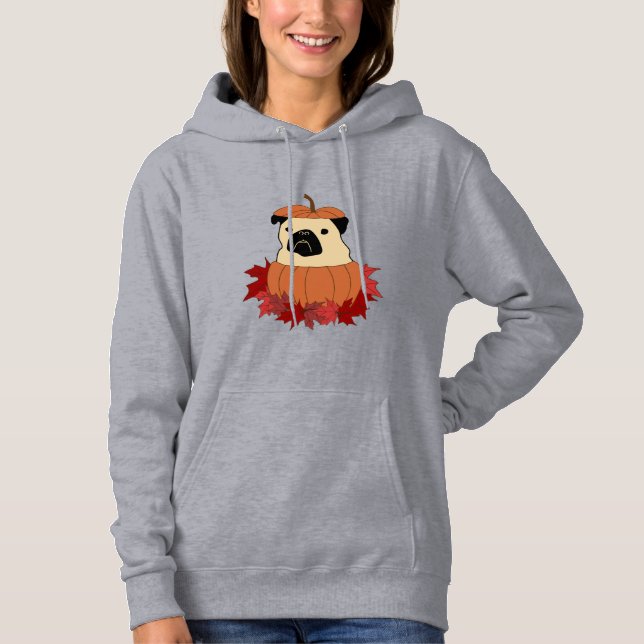 Camiseta Quebra de Pug com Folhas, Pumpkins e Girassóis (Frente)