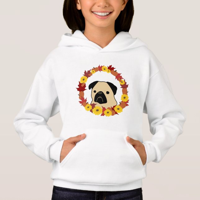 Camiseta Quebra de Pug com Folhas, Pumpkins e Girassóis (Frente)