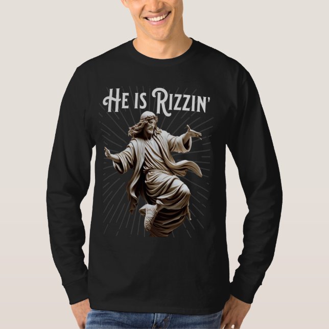 Camiseta Quebrando Legal Rizz Vibe Ele é Rizzin Jesus Dança (Frente)