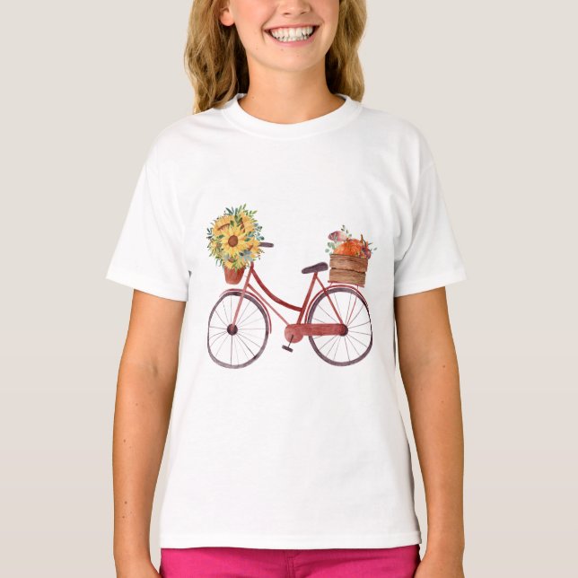 Camiseta Queda. Bicicleta Rústica com Girassóis (Frente)