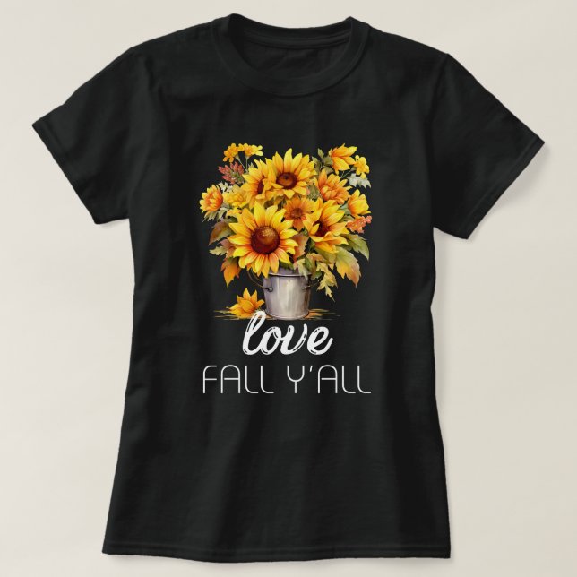Camiseta Queda de amor Y all | Folhas de outono | Caiu (Frente do Design)