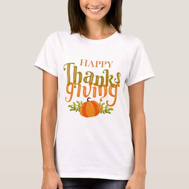 Camiseta Queda de Castanho Escuro Feliz Ação de Graças Pump (Frente)