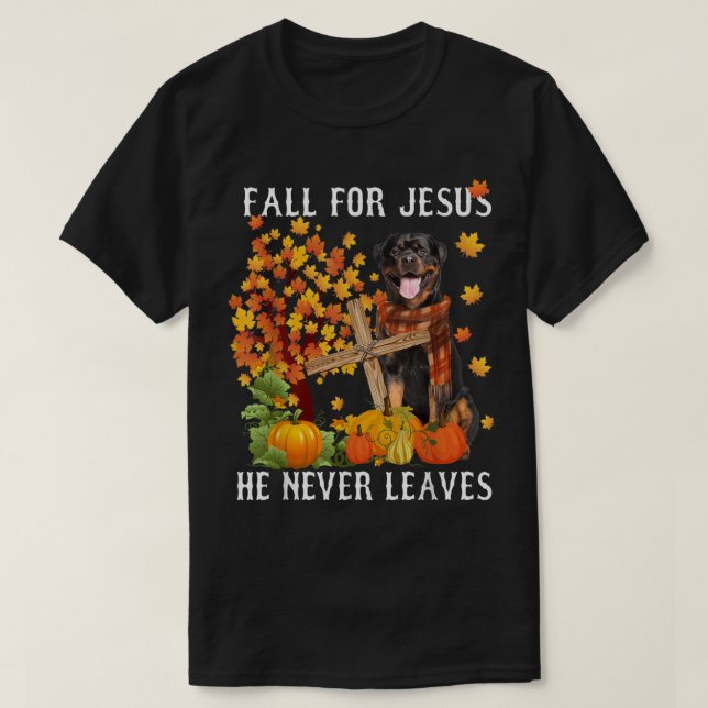 Camiseta Queda de outono de Rottweiler por Jesus que ele nu (Frente do Design)