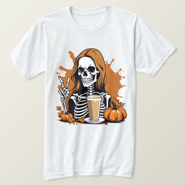 Camiseta Queda do Café Skeleton Halloween (Frente do Design)