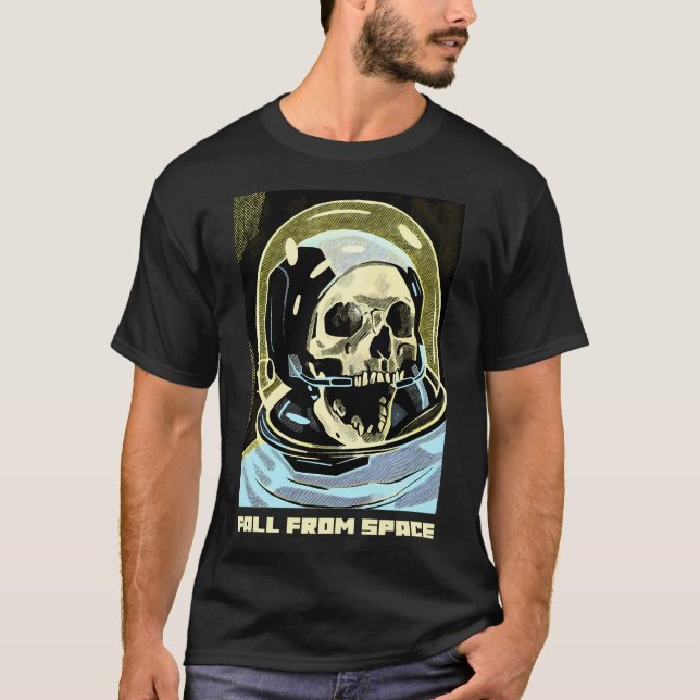 Camiseta Queda do Espaço Astronauta Esqueletal Horro da Noi (Frente)