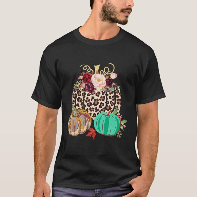 Camiseta Queda Leopard Cheetah Pumpkin Rustic Halloween Tha (Frente)