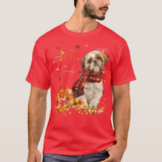 Camiseta Queda ScarfShih Tzu Cachorro outono Folhas