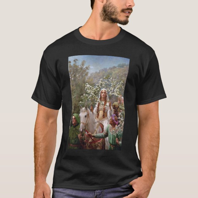 Camiseta Queen Guinevere's Maying c. 1900, por John Collier (Frente)