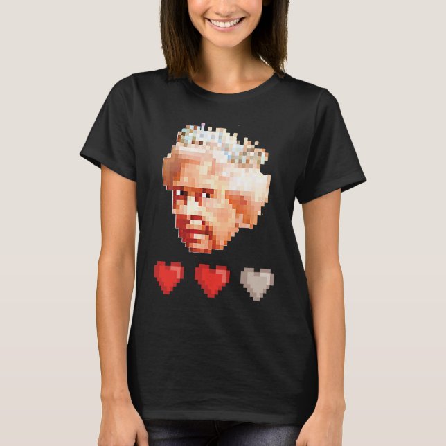 Camiseta Queen of England retro video game pixel 3 lives he (Frente)