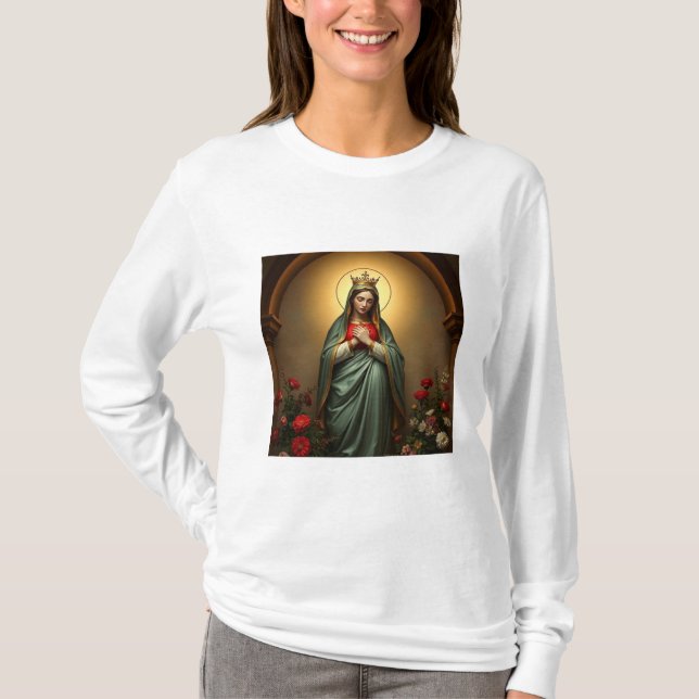 Camiseta Queen of Heaven Catholic Women's Long Sleeve Tee (Frente)