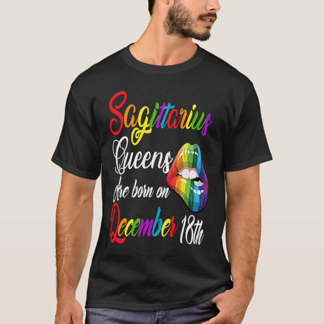 Camiseta Queens Are Born on December 18th Rainbow Lips Sagi (Frente)