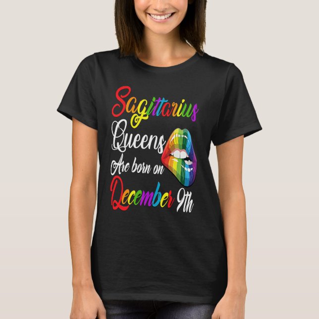 Camiseta Queens Are Born on December 9th Rainbow Lips Sagit (Frente)