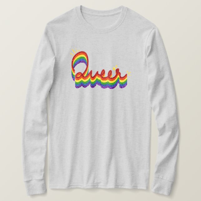 Camiseta Queer Glitter Pride Rainbow (Frente do Design)