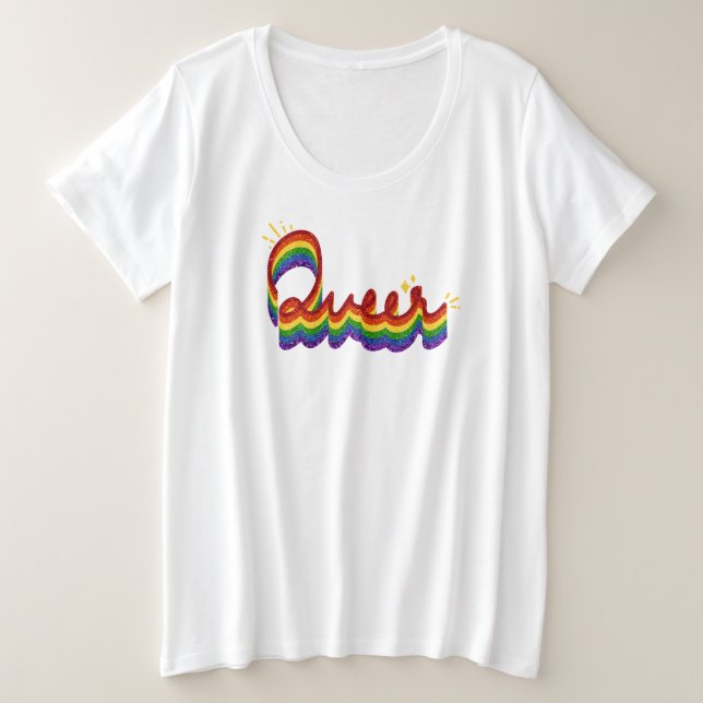 Camiseta Queer Glitter Pride Rainbow (Frente do Design)