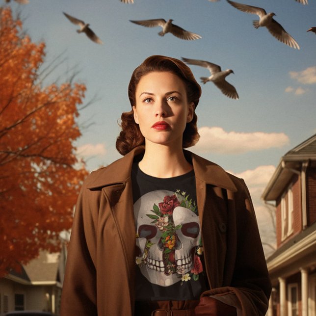 Camiseta Queimadura Do Crânio Com Flores (Criador carregado)