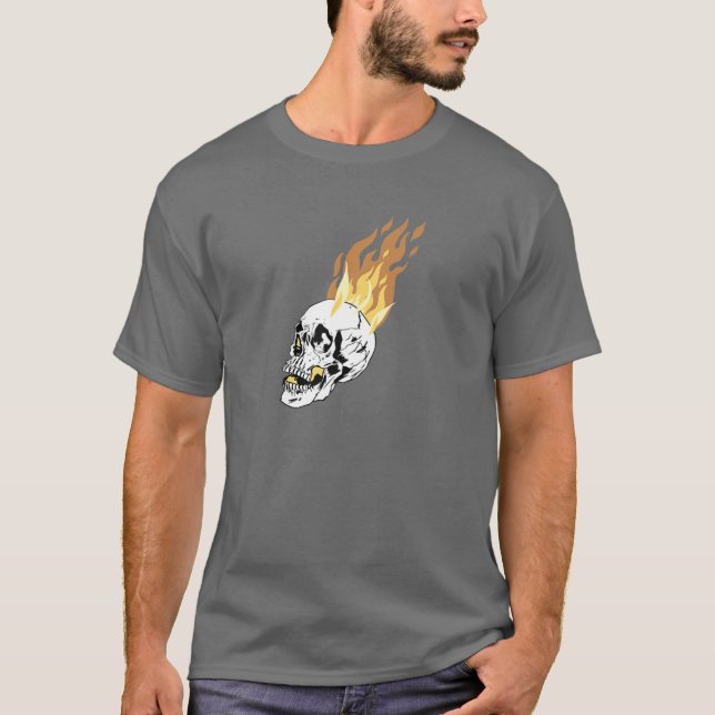 Camiseta Queimando chamas Design de crânio (Frente)