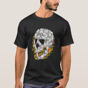 Camiseta Queimando Gato Caveira Cabeça Óssea Esqueleto