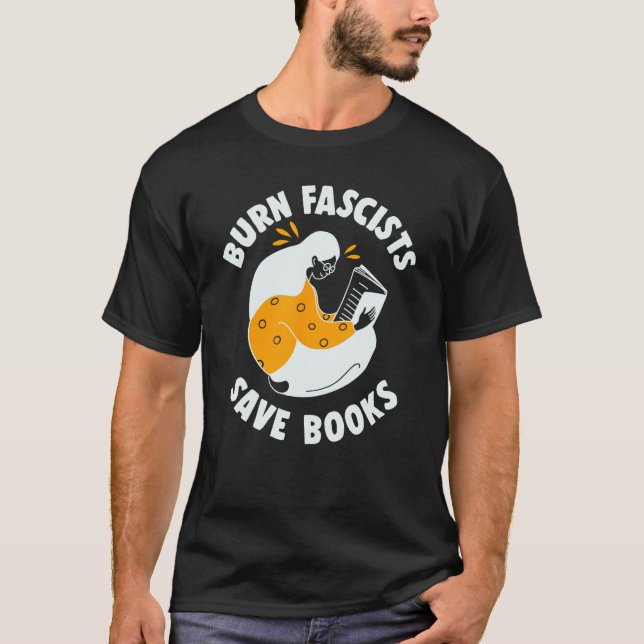 Camiseta Queimar Fascistas Salvar Livros Lendo (Frente)