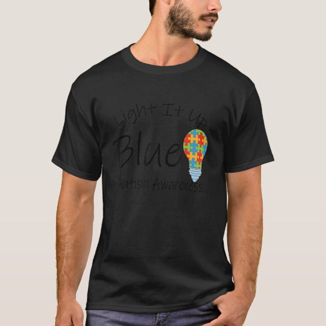 Camiseta Queime Azul Puzzle de Lâmpada de Conscientização d (Frente)