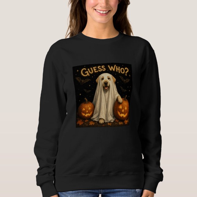 Camiseta Quem É? Design de Labrador Fantasma de Halloween (Frente)