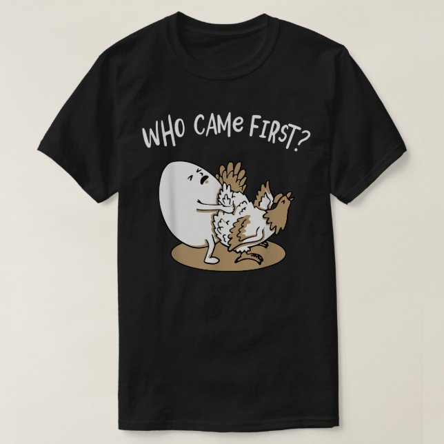 Camiseta Quem Veio Primeiro Galinha ou Galinha de Ovo (Frente do Design)