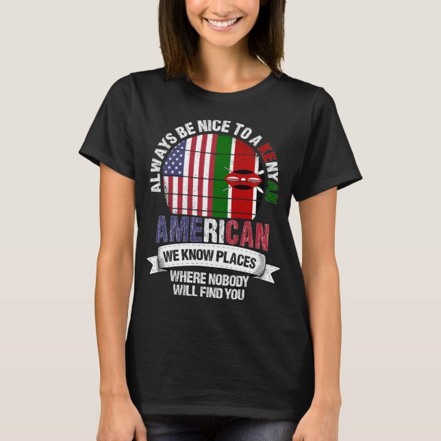 Camiseta Queniano americano sabe lugares País Quênia Bandei (Frente)